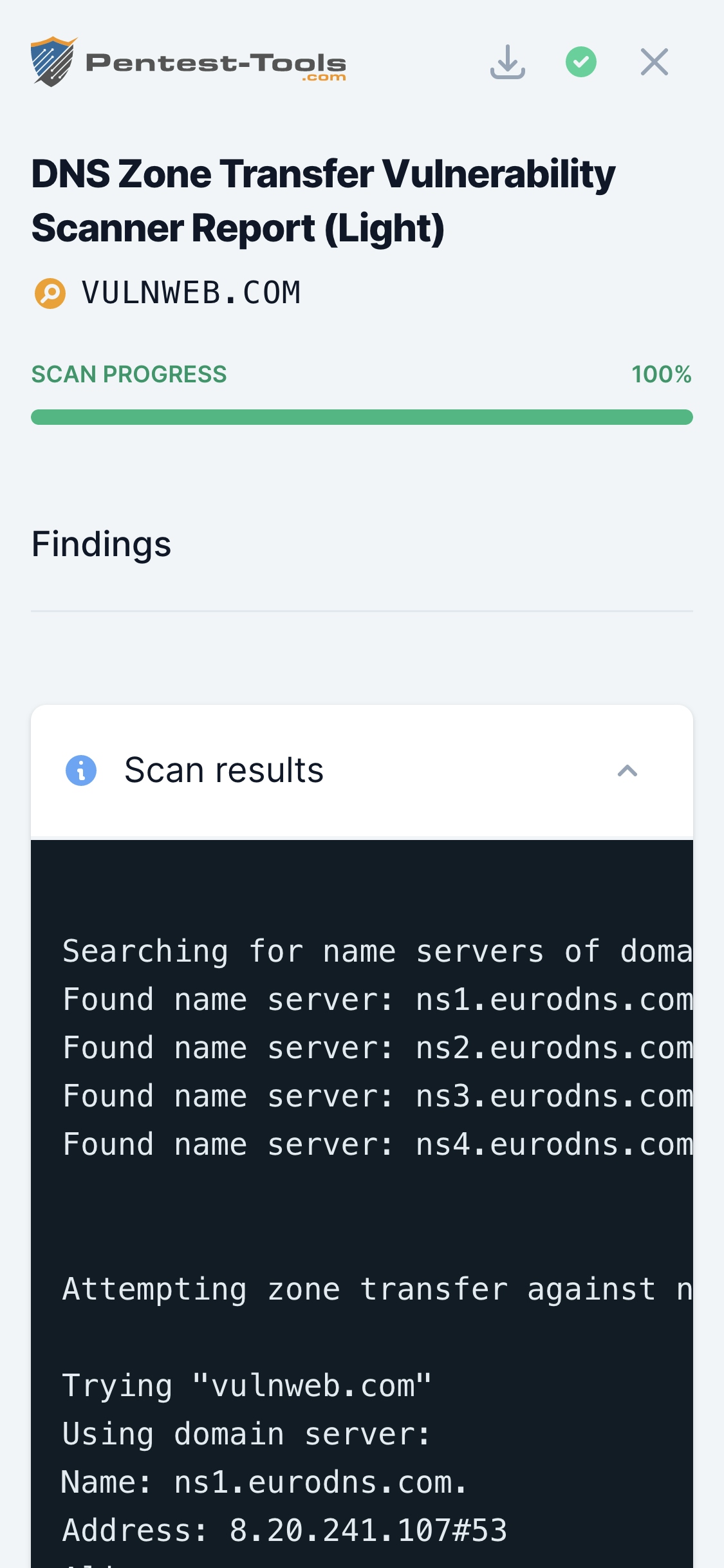 Pentest-Tools.com DNS Server Scanner Sample Report