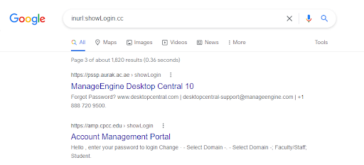 detect ManageEngine instances with Google Dorks