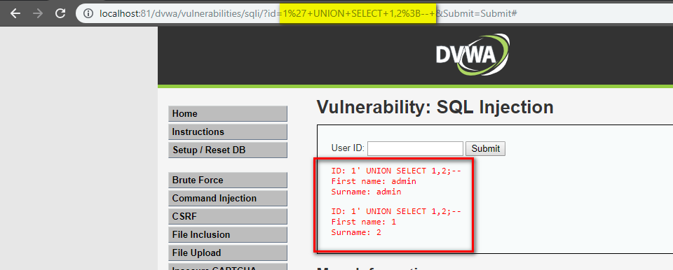 sql Injection successfully exploited