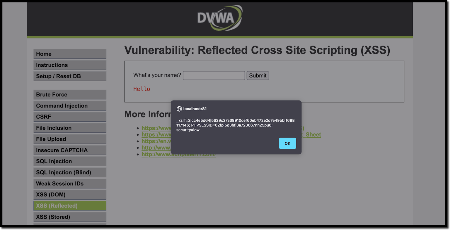 Exploiting DVWA Using Reflected Cross-Site Scripting (XSS)