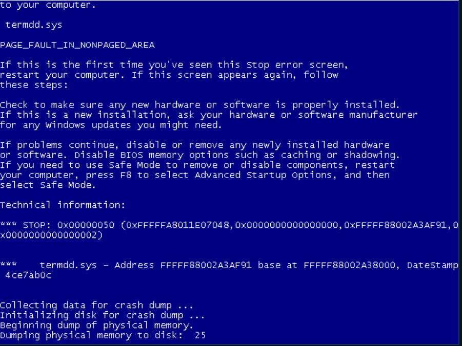 a blue screen of death error