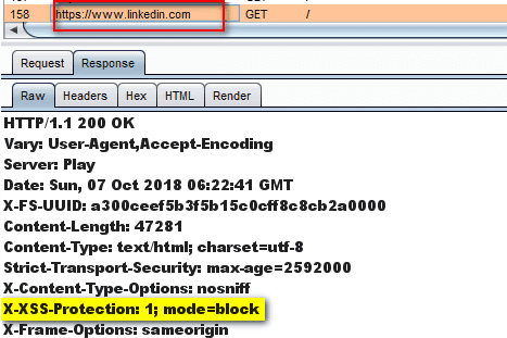 X-XSS-Protection header implementation linkedin page