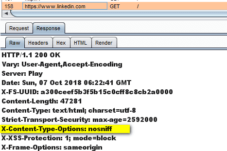 X-Content-Type-Options header implemented correctly for linkedin page