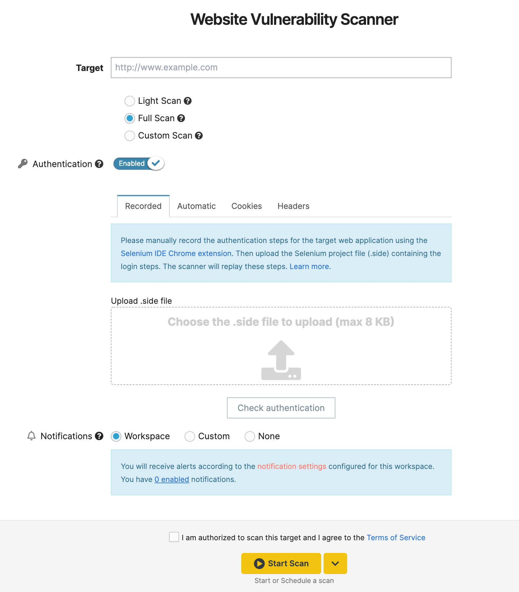 The various methods of performing an authenticated scan.