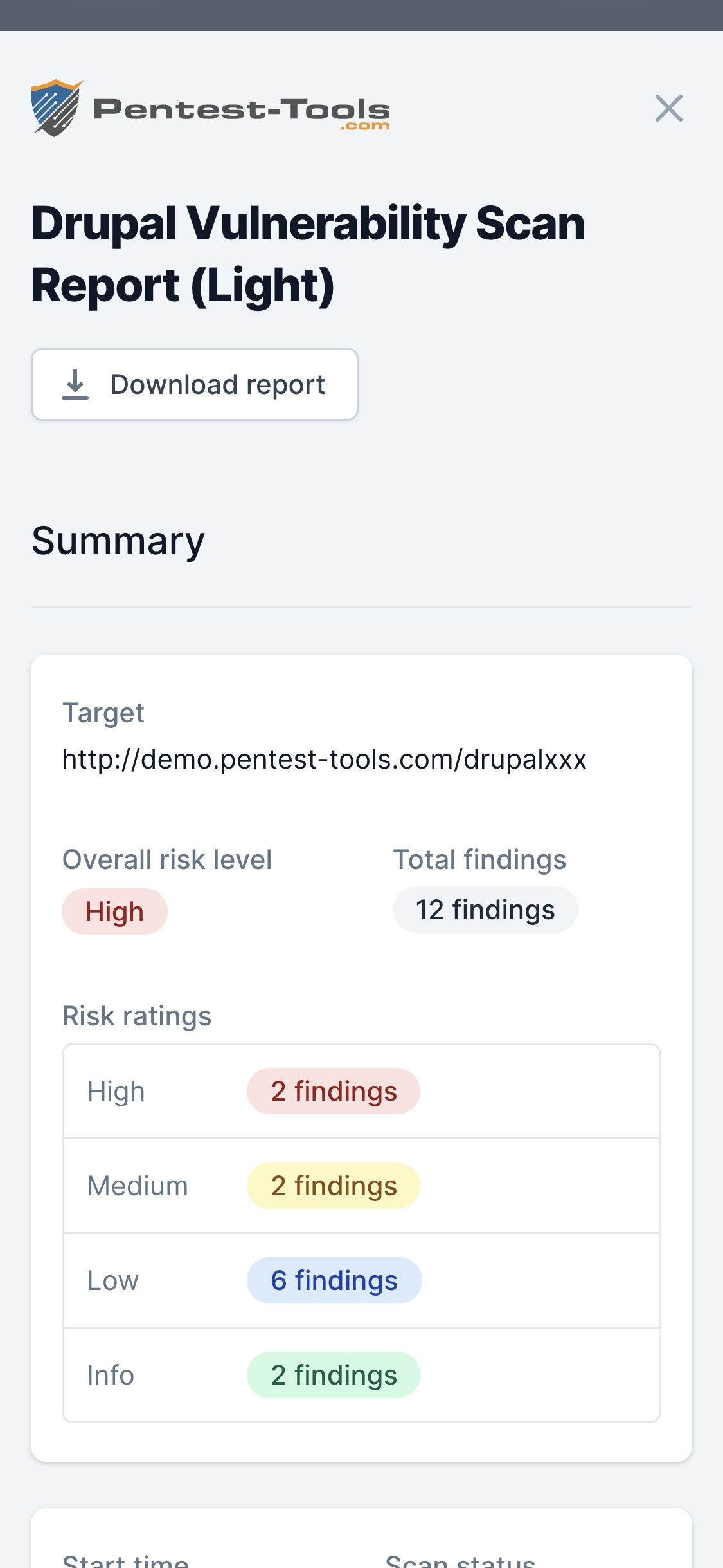 Pentest-Tools.com Drupal Vulnerability Scanner Sample Report