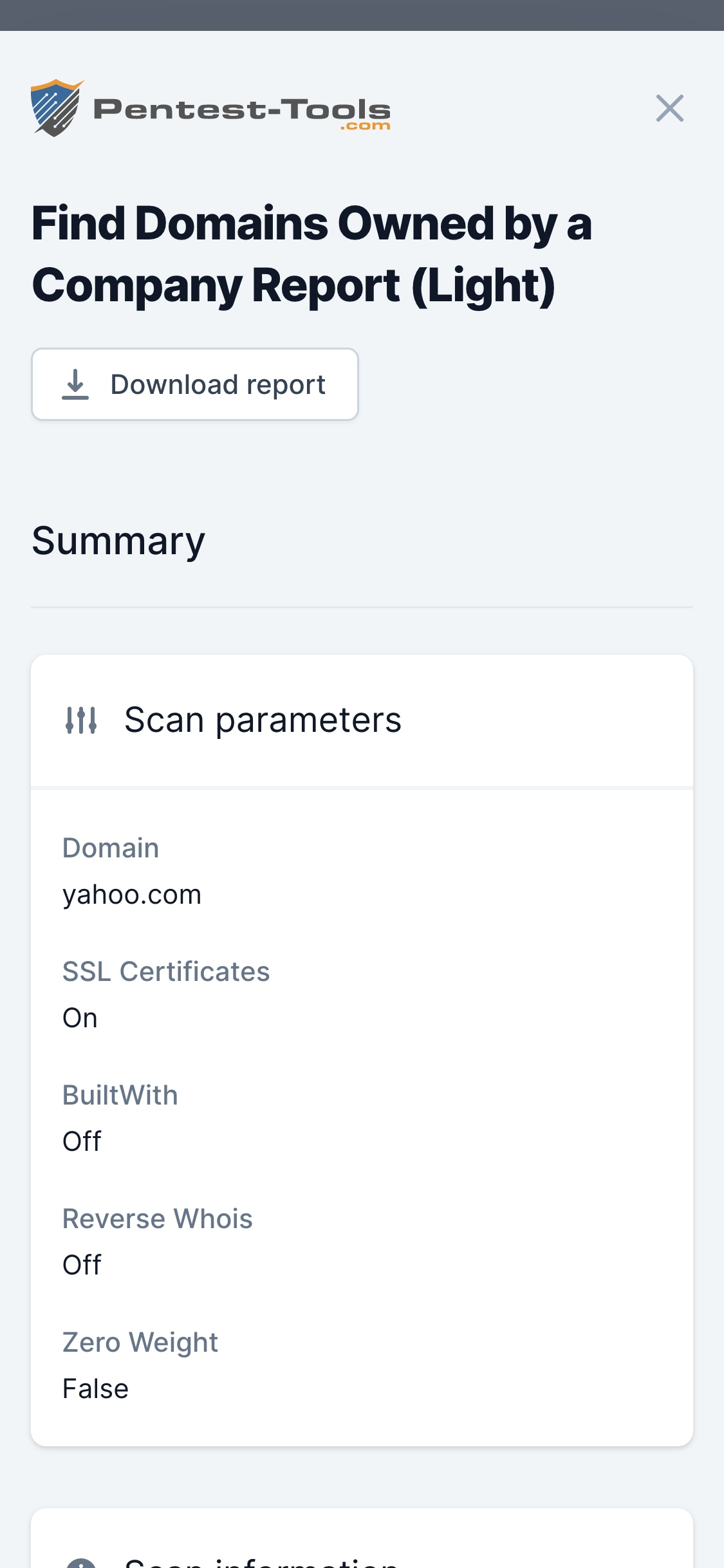 Pentest-Tools.com Domain Finder Scanner Sample Report