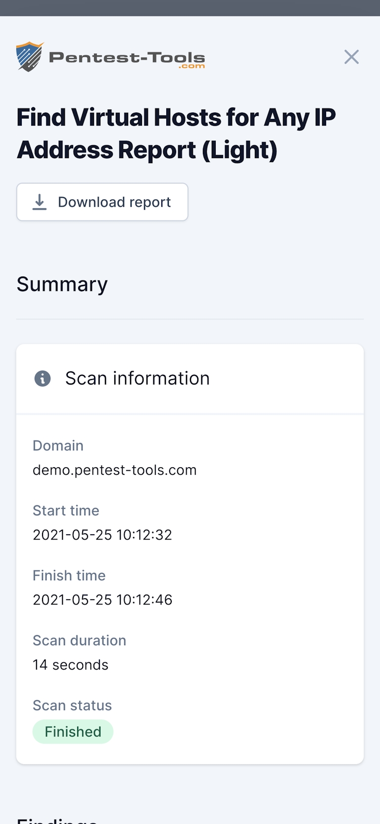 Pentest-Tools.com Find Virtual Hosts Scanner Sample Report