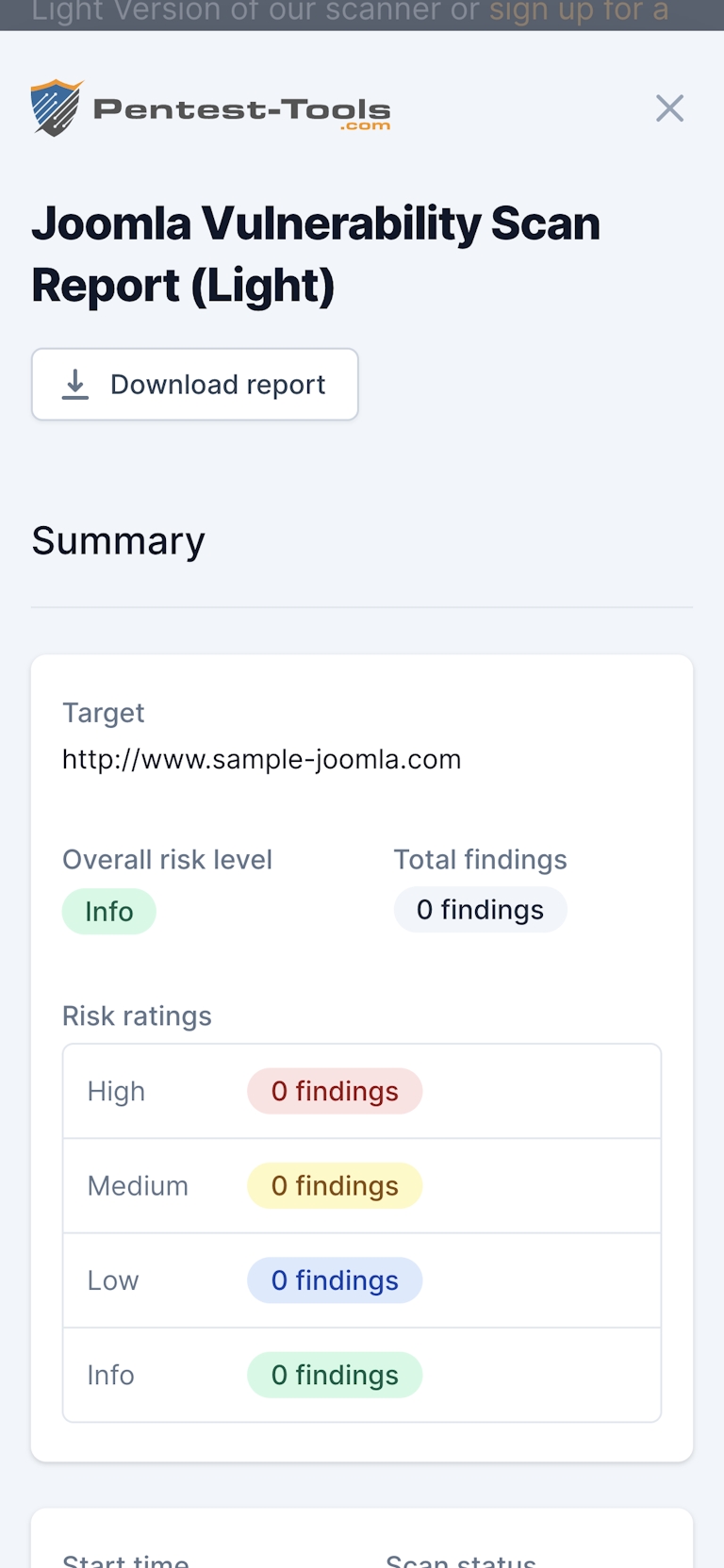 Pentest-Tools.com Joomla Scanner Sample Report
