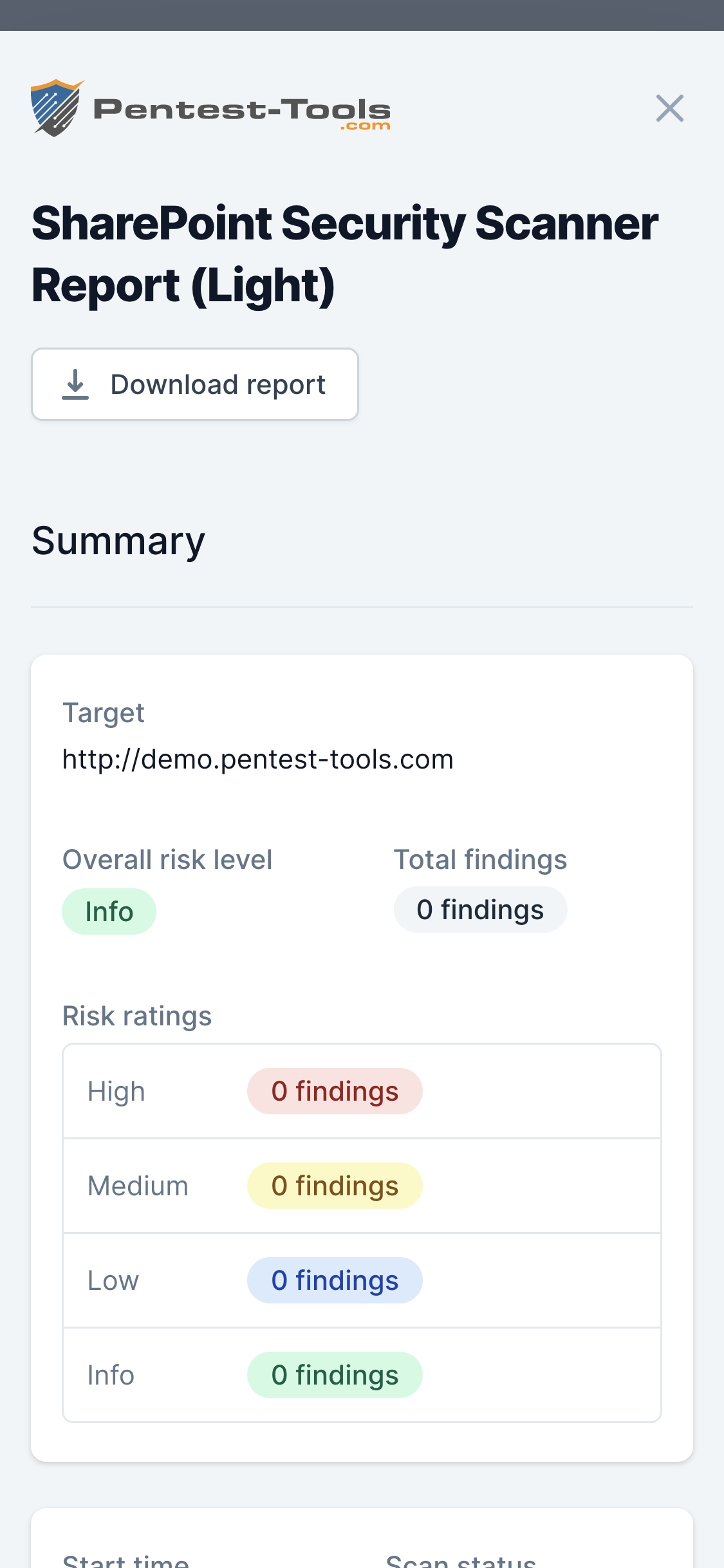 Pentest-Tools.com SharePoint Security Scanner Sample Report