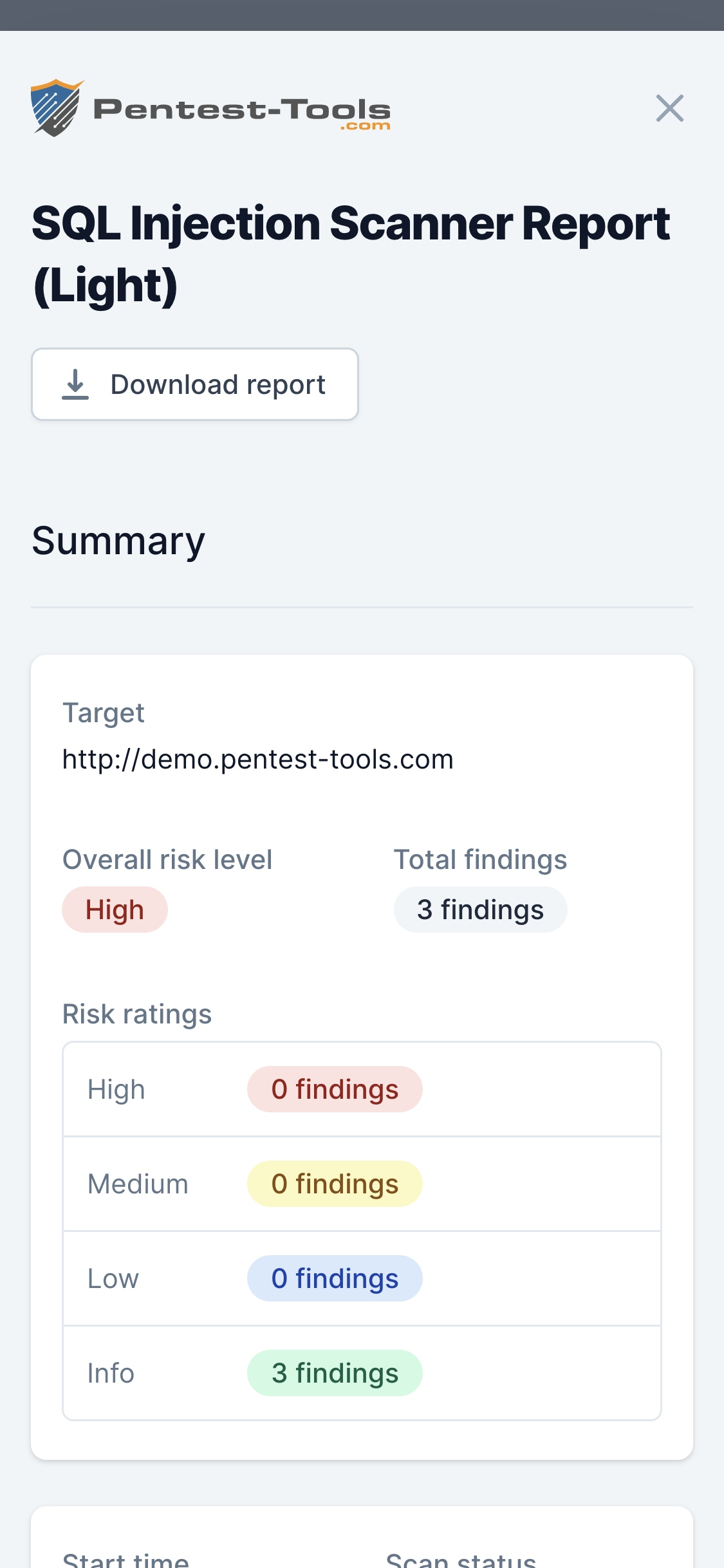 Pentest-Tools.com SQLi Scanner Sample Report