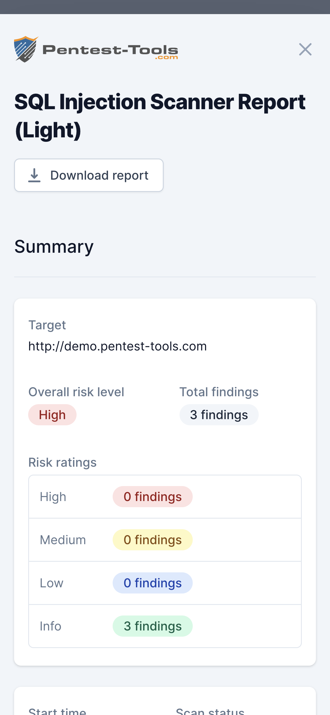 Pentest-Tools.com SQLi Scanner Sample Report