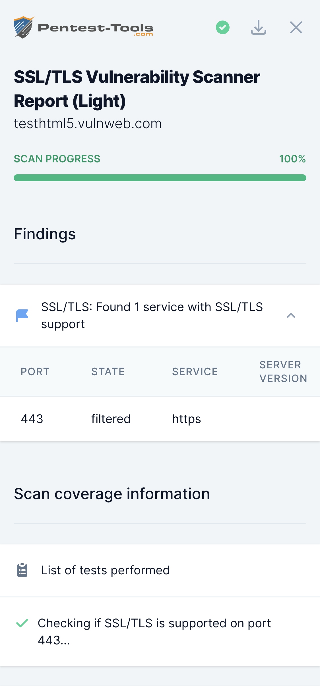 Pentest-Tools.com SSL/TLS Scanner Sample Report
