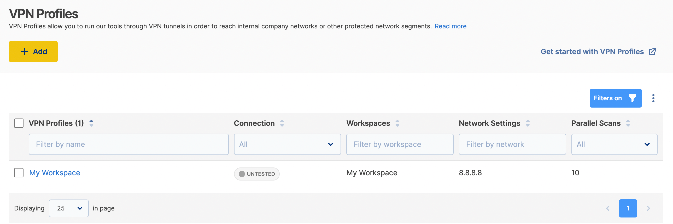 VPN Profiles Screen