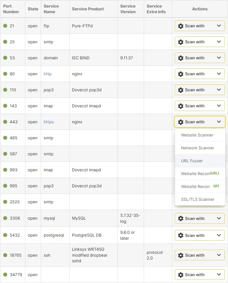 Scan with other tools when viewing the open ports in the Port Scanner with NMap scan report