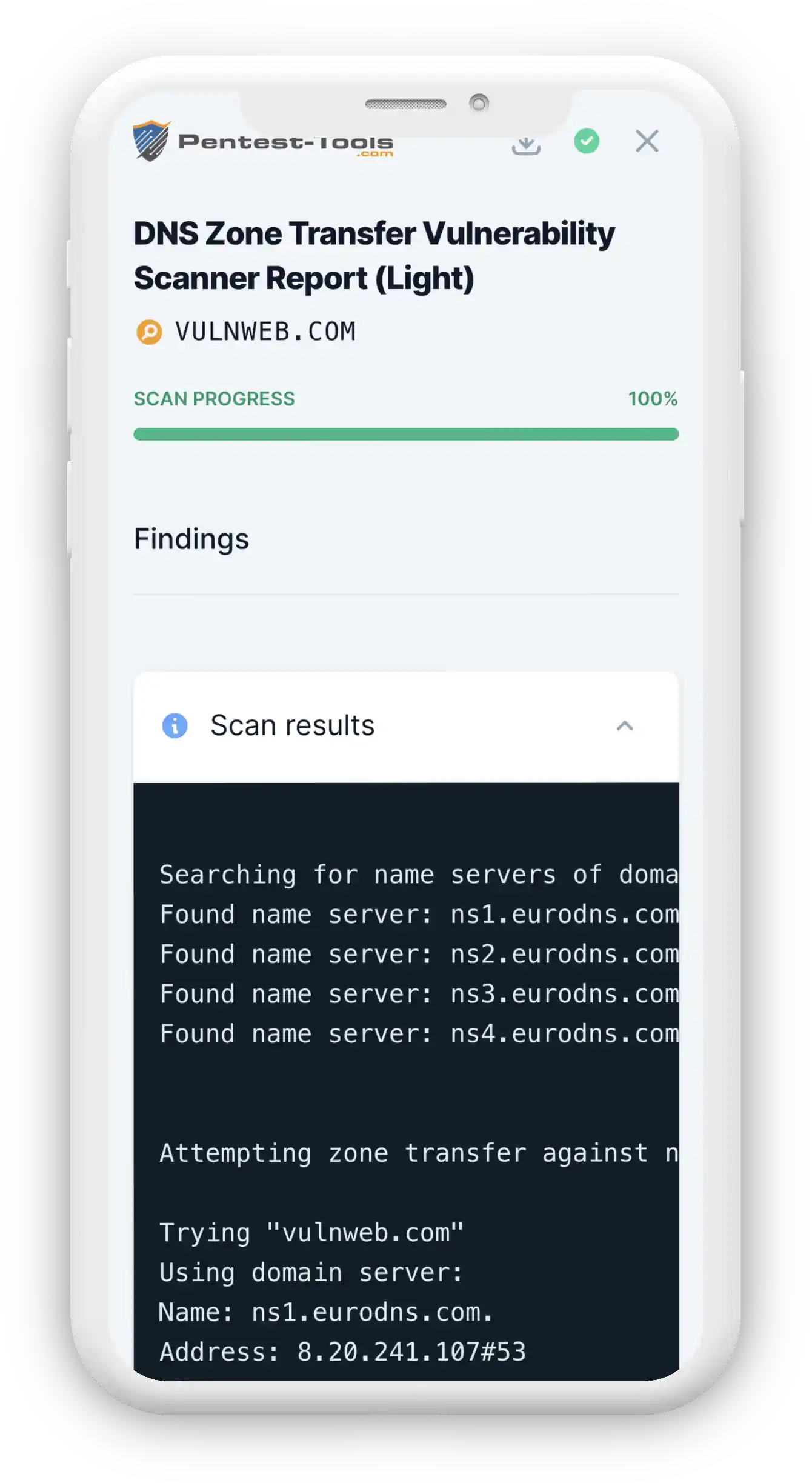 DNS Server Scanner Report Sample