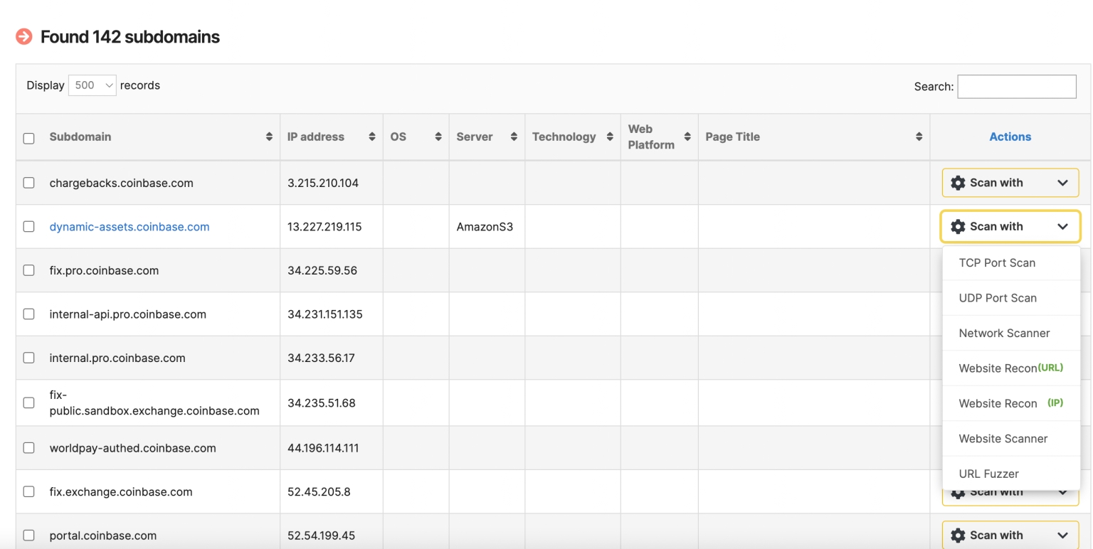 Scan with other tools when viewing discovered subdomains