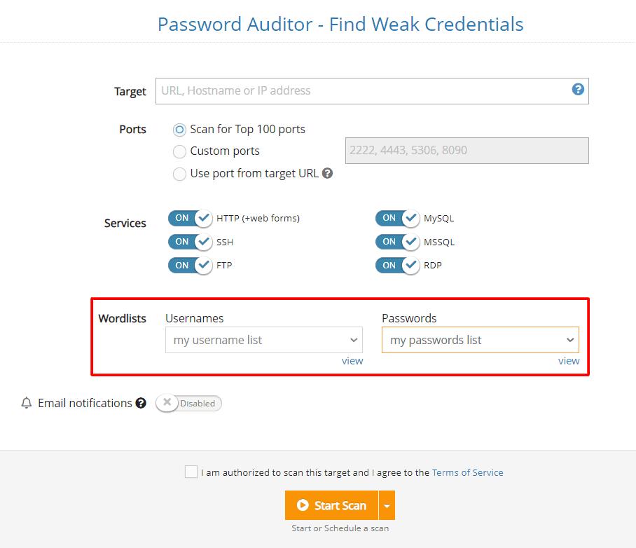 custom wordlists with the Password Auditor