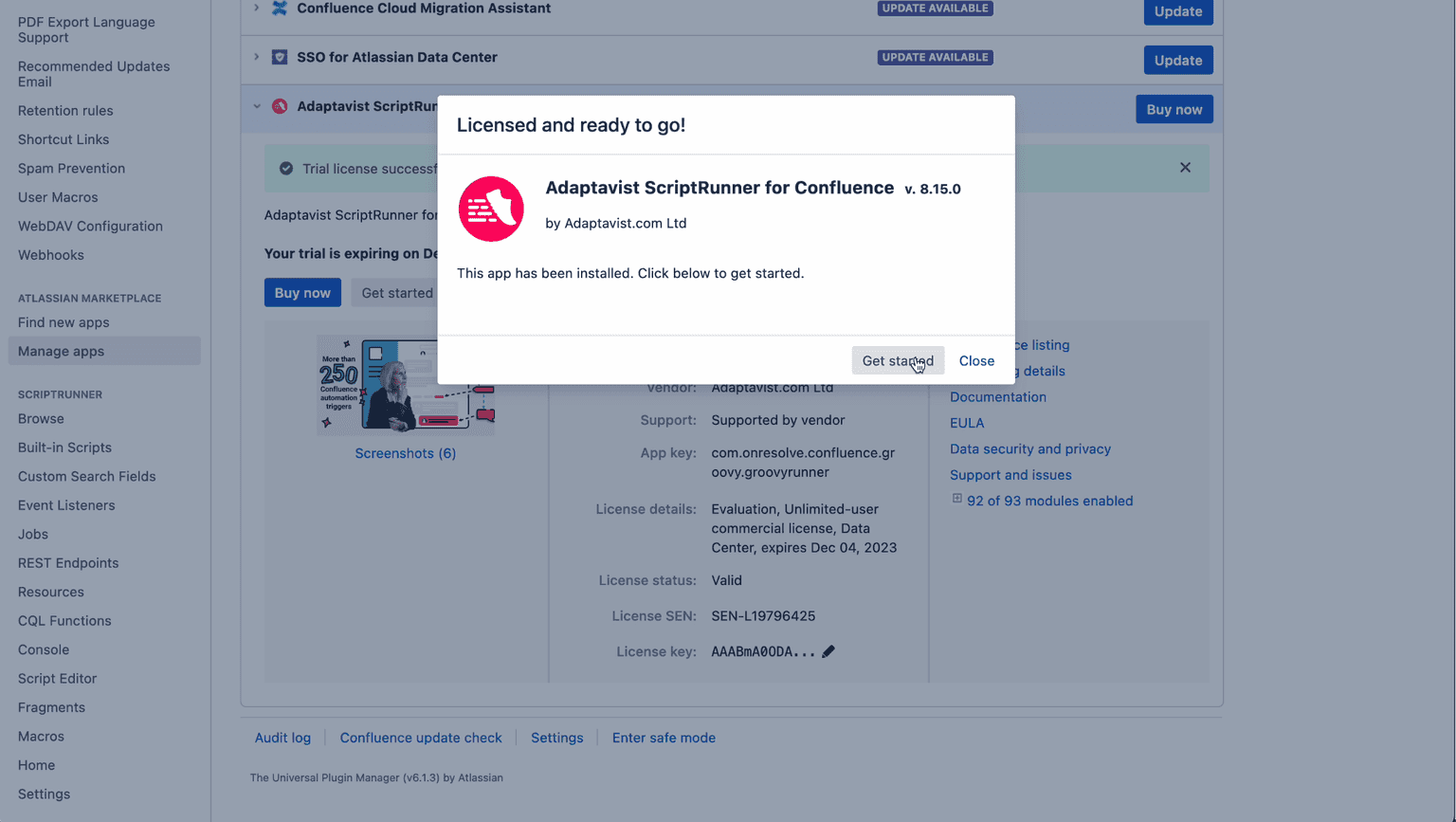 ScriptRunner for Confluence installed