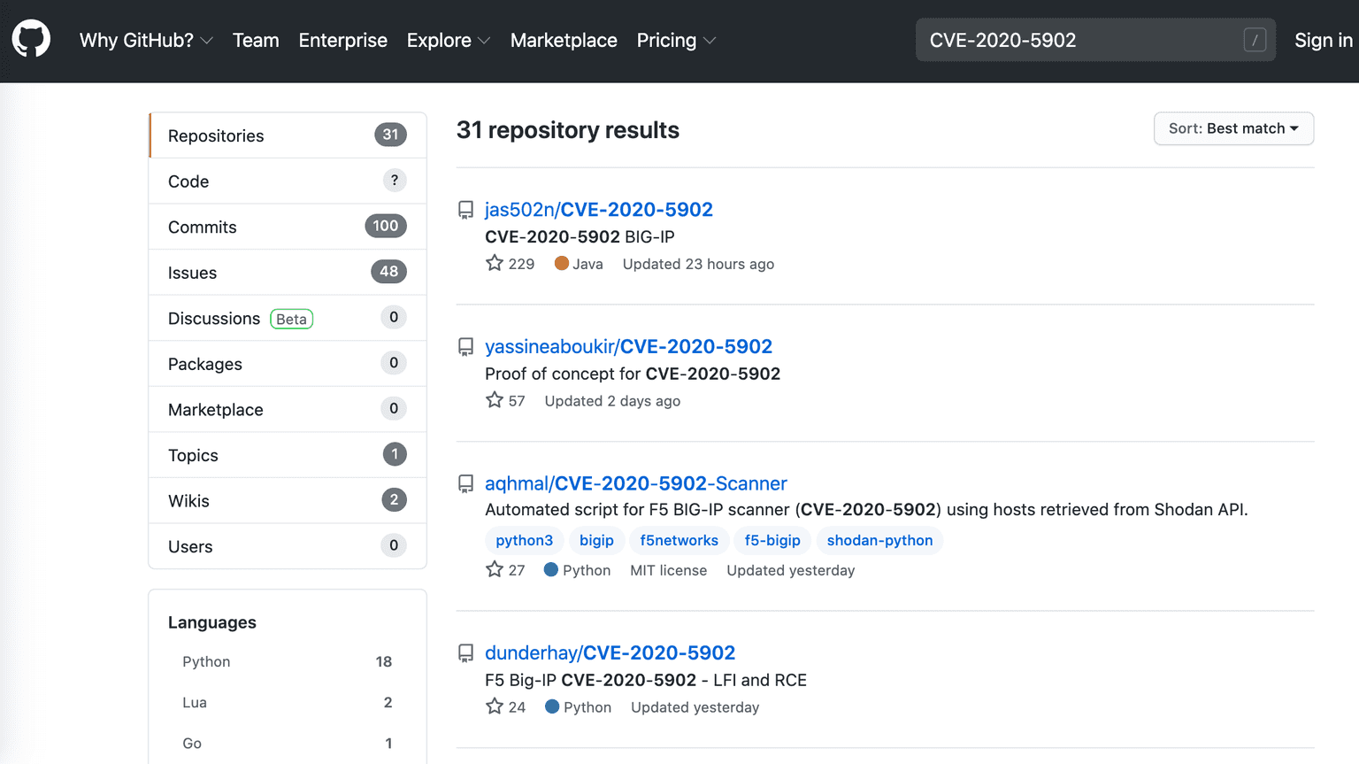 CVE-2020-5902 exploit poc-github