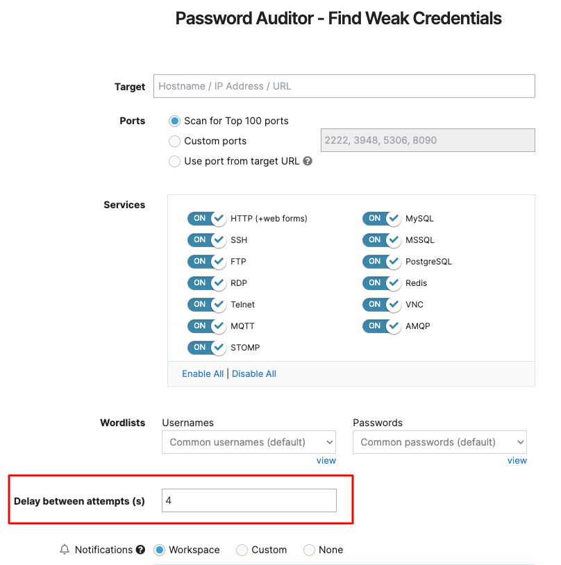 Control the delay with the Password Auditor