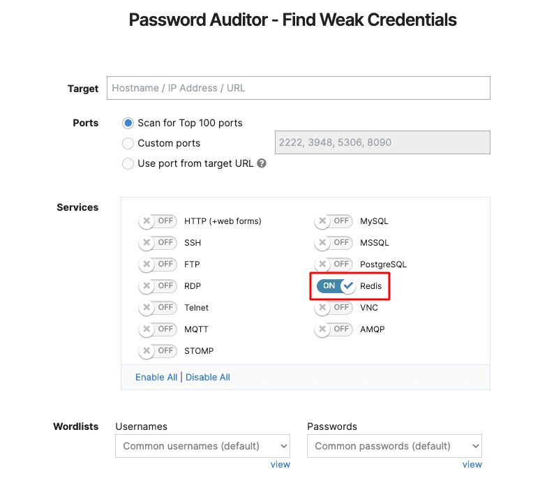 find weak credentials with Password Auditor