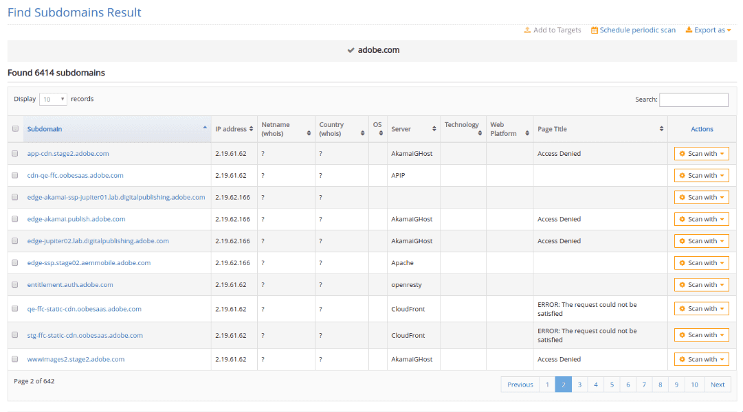 find subdomains larger results update