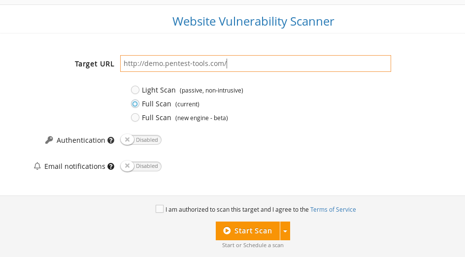 scan your URL target with the Website Scanner