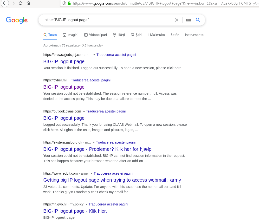 Google Dorks page result