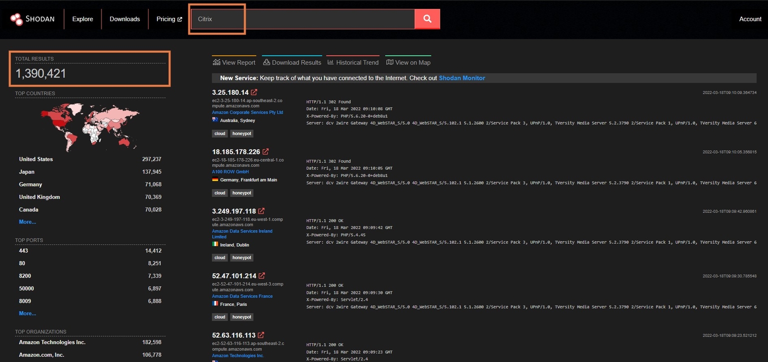 search query on Shodan