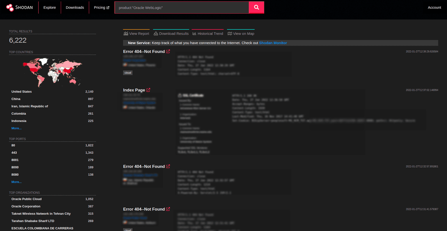 Shodan search query results