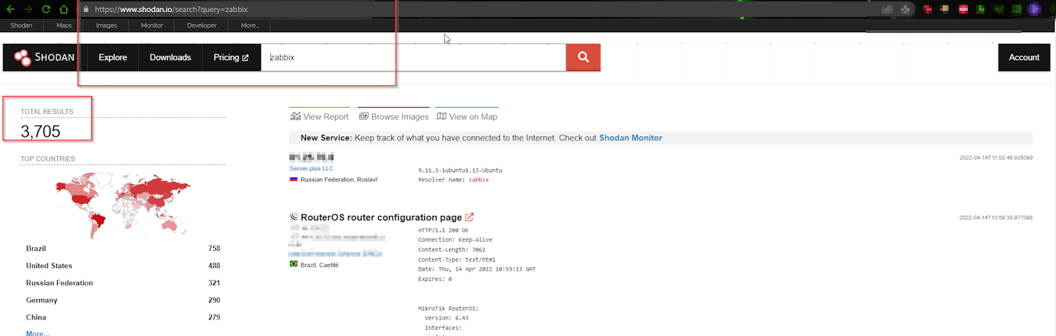 query search results with Shodan