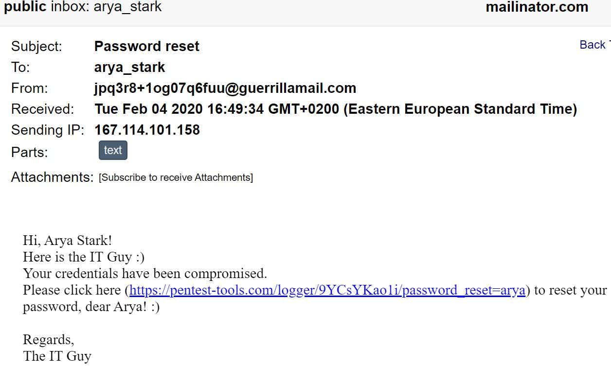 a phishing link received by the victim Arya 