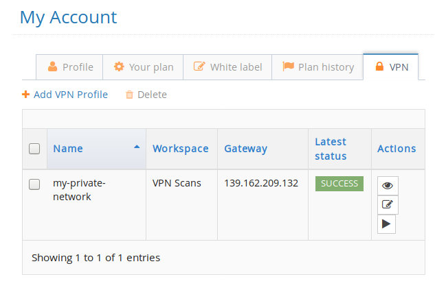 vpn profile displayed in my account dashboard