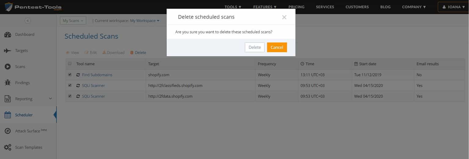 Delete multiple scheduled scans