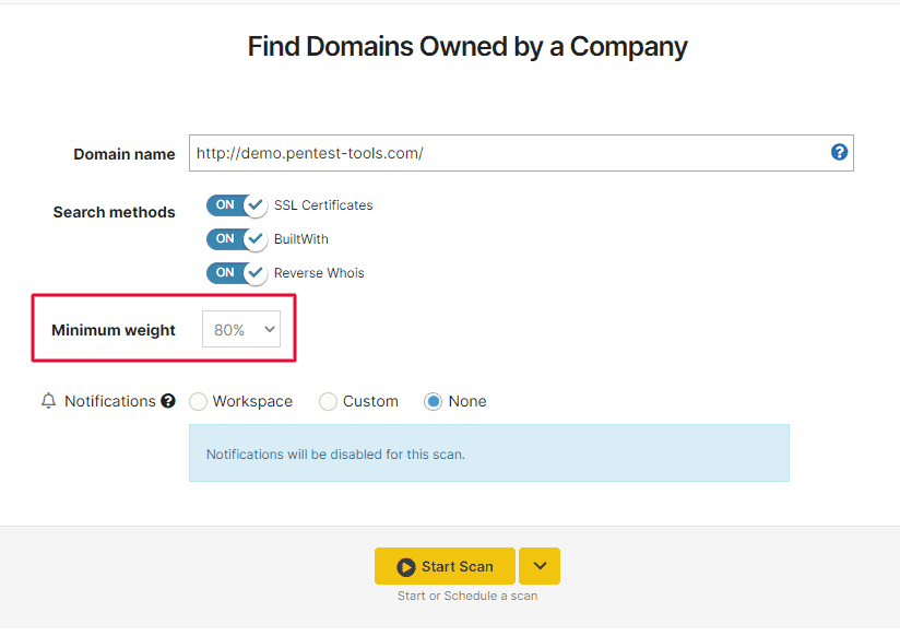 Define a minimum weight in the Domain Finder