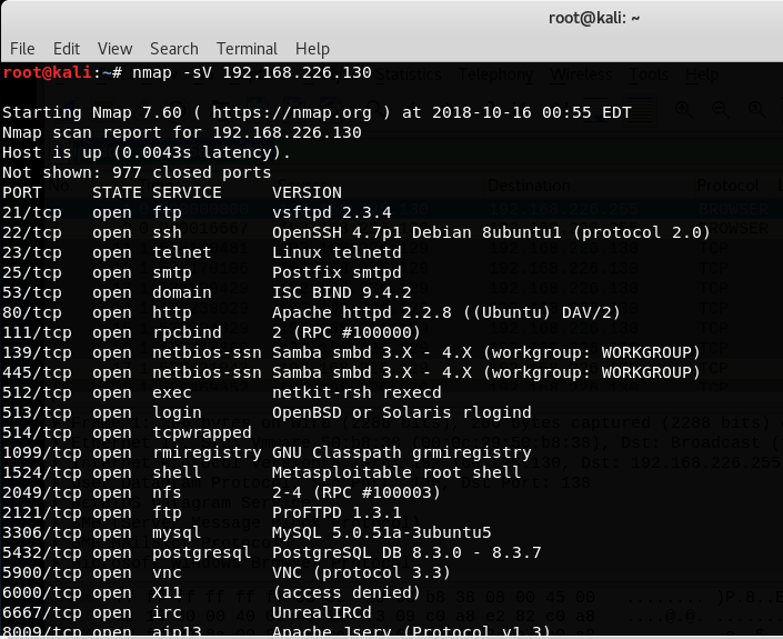 nmap using the service scan