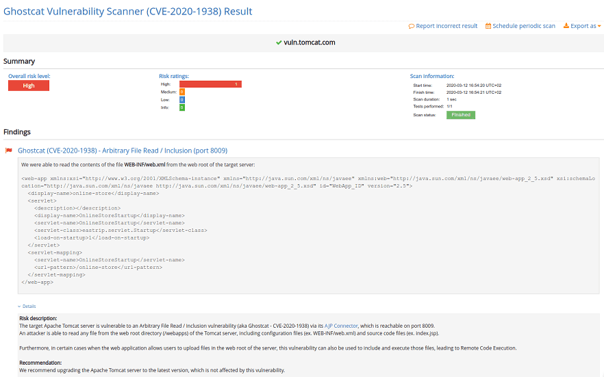 ghostcat vulnerablity scanner report