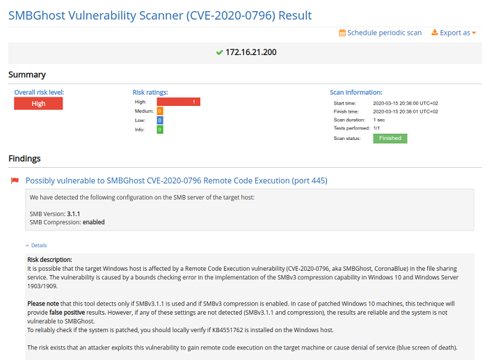 smbghost vulnerability scanner report