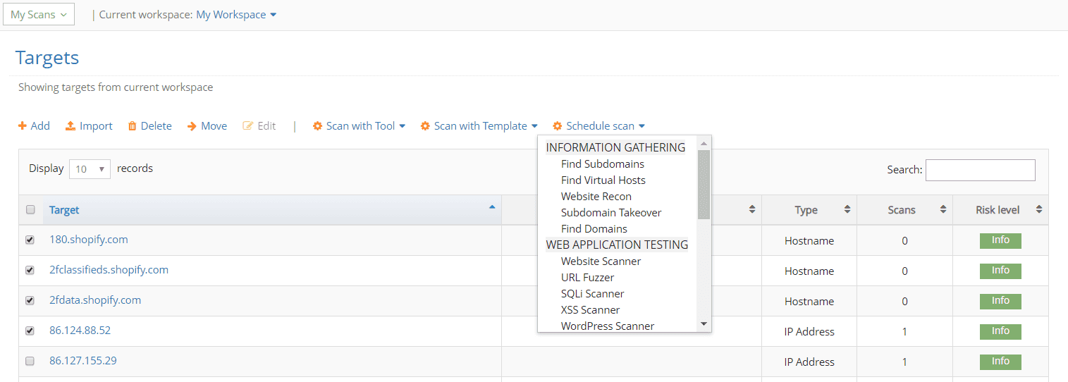 schedule multiple scans pentest-tools.com