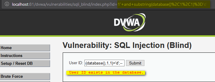 SQL Injection user id exists in the database