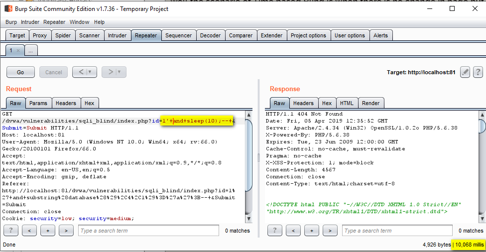 burp suite used to check for sql Injection