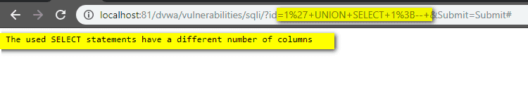 UNION operationSQLI vulnerability