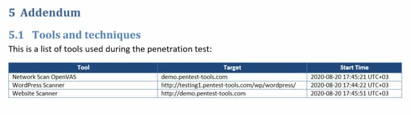 Addendum section pentest report