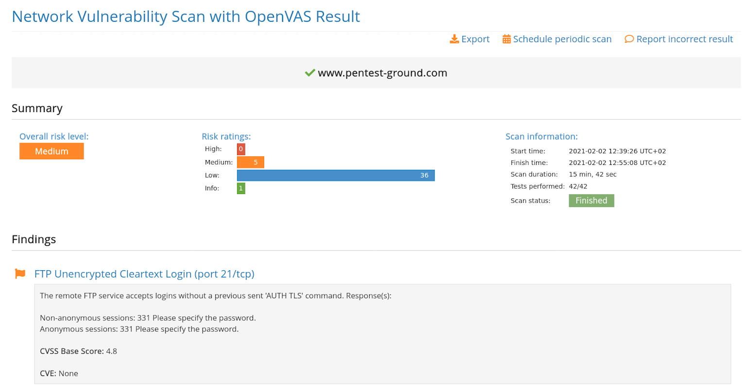 Network Vulnerability Scanner with OpenVAS results