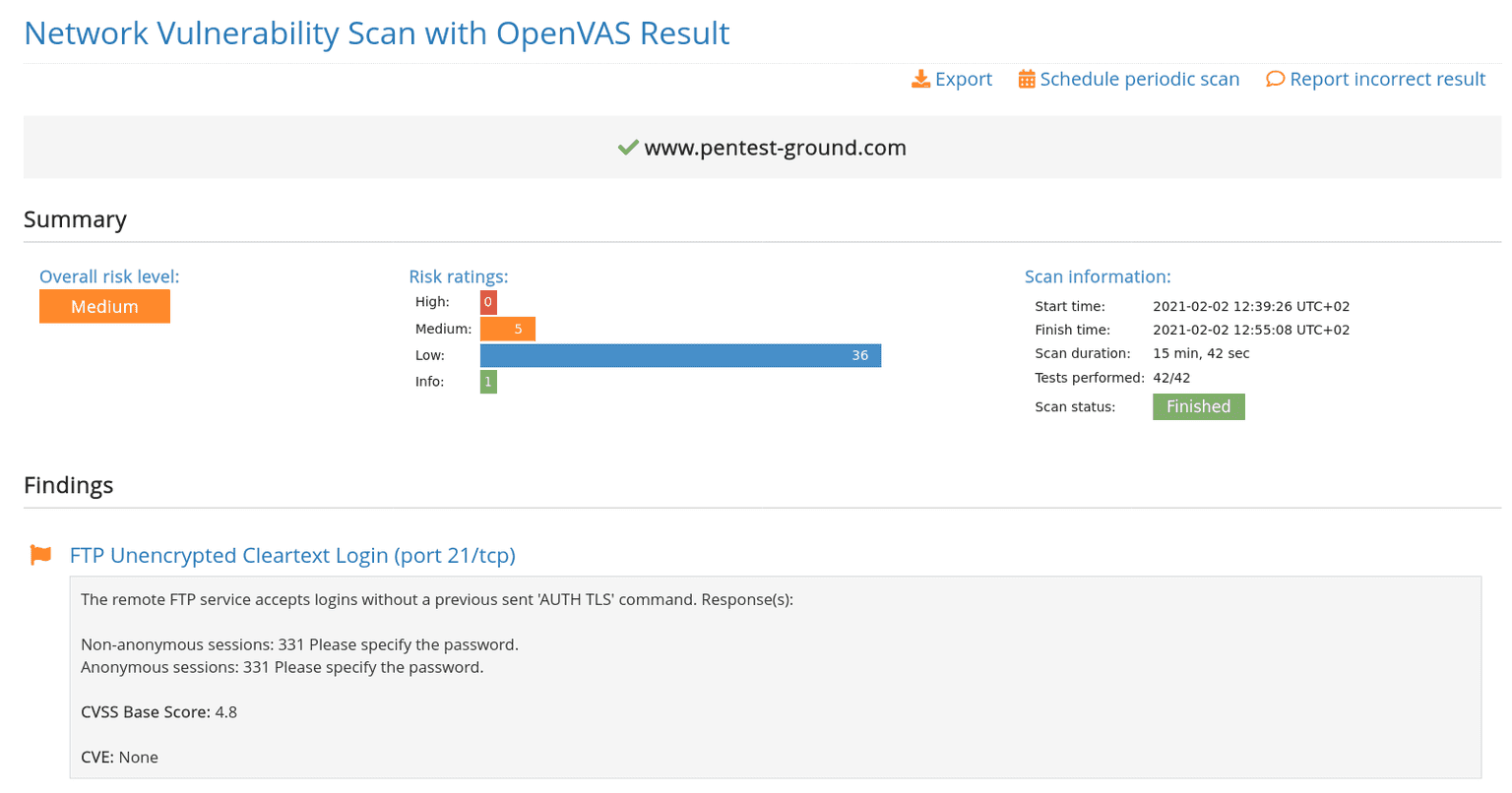 Network Vulnerability Scanner with OpenVAS results