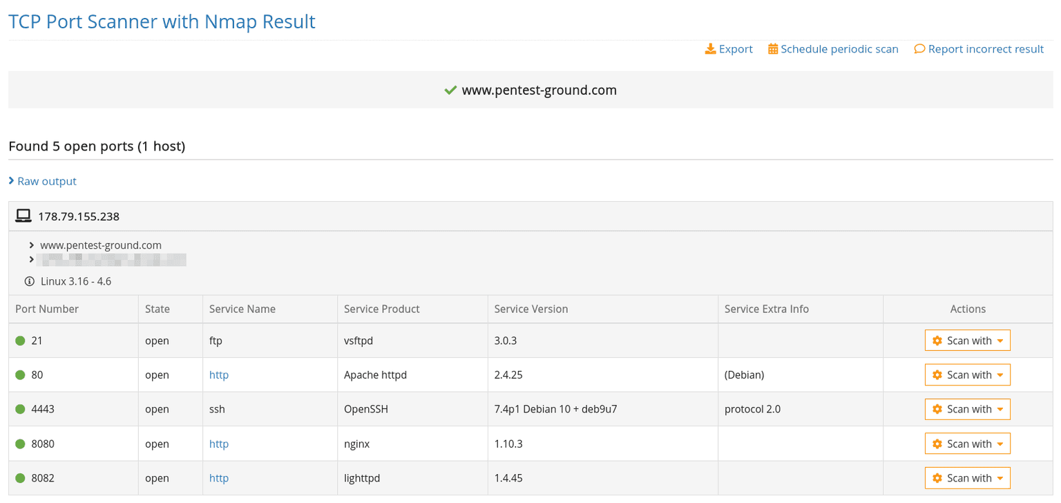 TCP Port Scanner results