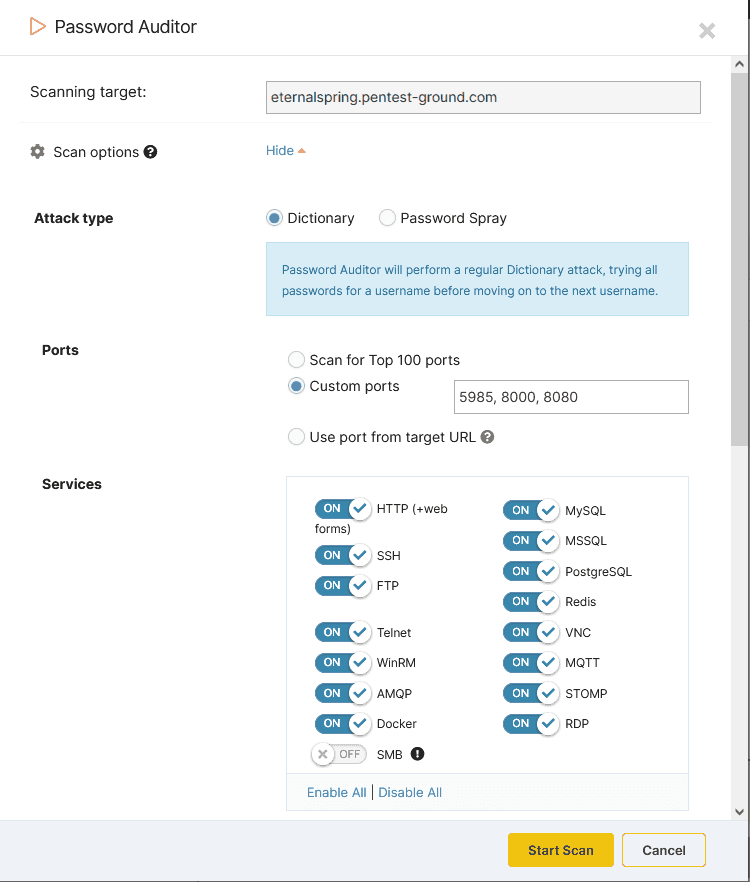 scan targets with Password Auditor